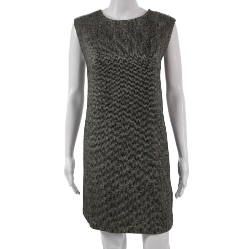 Designer Womens Wool Blend Black Shift Jacket Boat Neck Sleeveless Size M